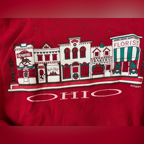 Vintage 1990s Red Gopher Sport Collared Ohio Christmas Sweatshirt Size Large - Picture 3 of 7